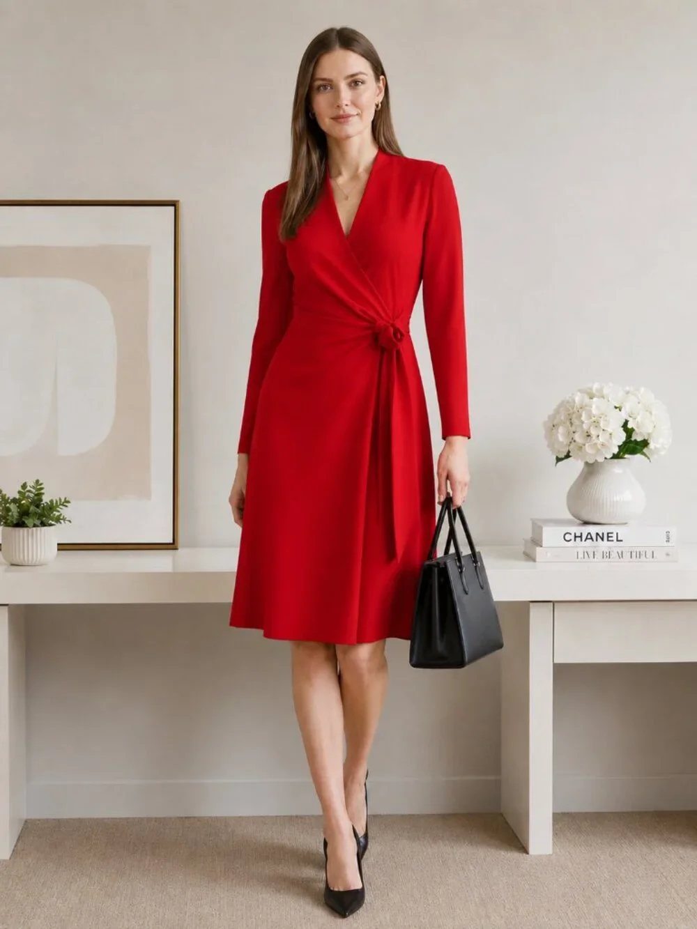 Ann Taylor Bright Geranium Wrap Dress V-Neck Long Sleeve Size 2 NWT